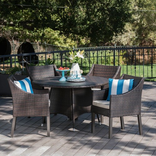 Frances Outdoor 5 Piece Wicker Dining Set with Water Resistant Cushions - Picture 3 of 19