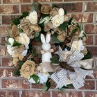 Easter Wreath, Ivory Flocked Bunny Decor, Easter Decor Door Wreath Carrots Eggs