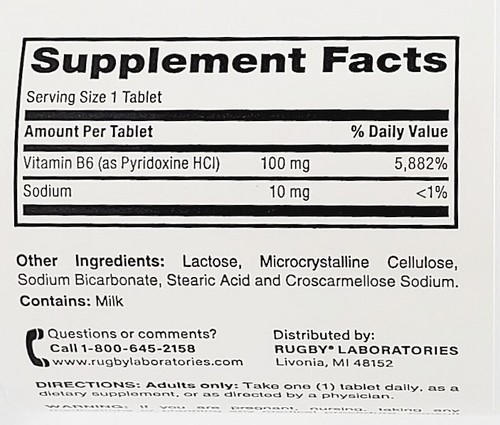 Rugby Vitamin B6 - 100 mg - 100 Tablets -3 Pack -Exp Date 02-2027 - Picture 2 of 3