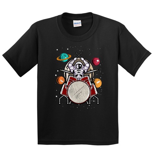 Boys Drums Shirt - Drummer Astronaut Outer Space Spaceman Kids T-Shirt