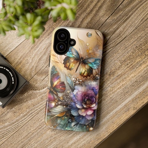 Gold Floral Butterfly Phone Case, Elegant Botanical Alcohol Ink Luxe Cover | X47 - 第 5/272 張圖片