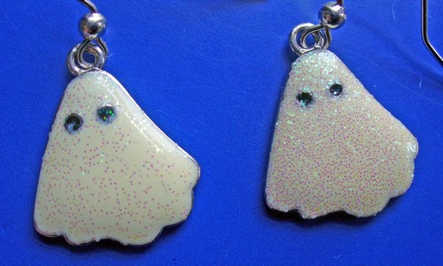 OHRRINGE Halloween Vintage GEIST Glitzer Hänger Tropfen silberfarben durchbohrt Schmuck - Bild 2 von 3