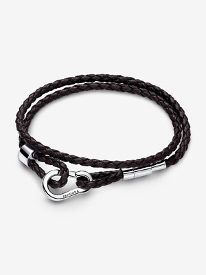 Authentic Pandora Moments Black Braided Double Wrap Leather
