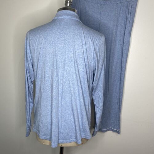 Set Pigiama Pelle Cotone Cayla Biologico Blu Taglia 4 XL Pantaloni Camicia Bianco Piping - Foto 3 di 9