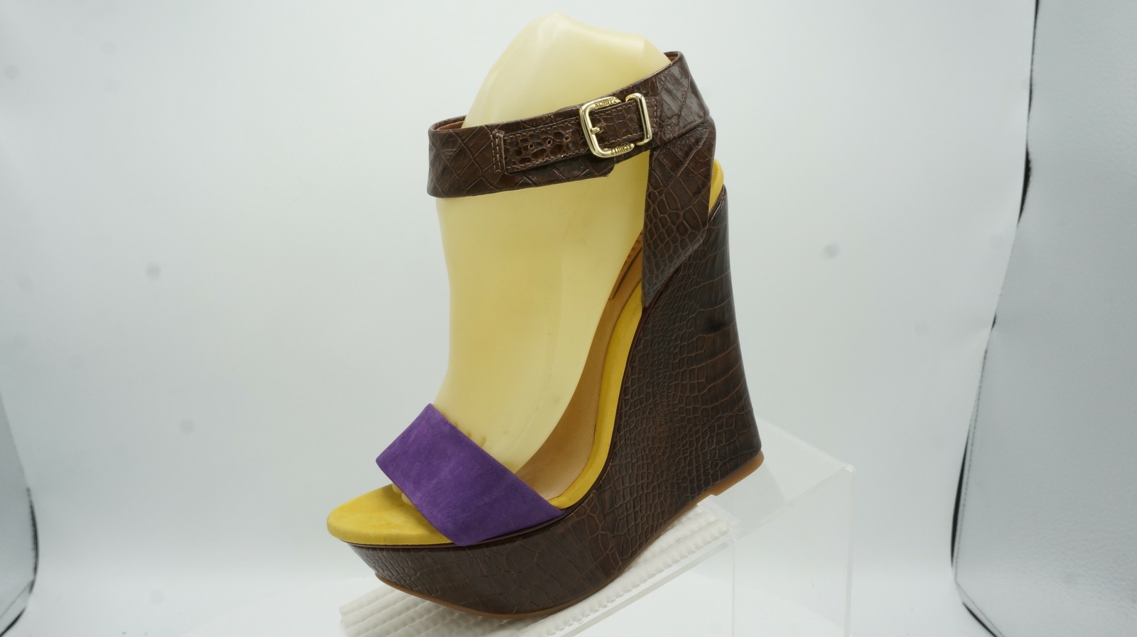 Schutz Sz 8M Purple Yellow Brown croc Print Print Print leather 6 Platform Wedge shoes women d03270 Schutz Sz 8M Purple Yellow Brown croc Print Print Print leather 6 Platform Wedge shoes women d03270