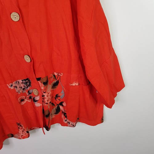 Capture Linen Full Button Relaxed Blouse Top Womens Size 10 Orange Floral Design - Picture 4 of 11
