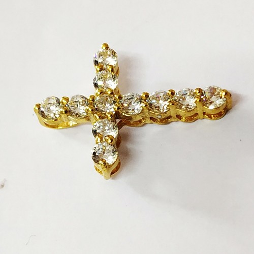 14K Yellow Gold Plated 5Ct Round Moissanite Cross Pendant Necklace Free Chain - Picture 8 of 13