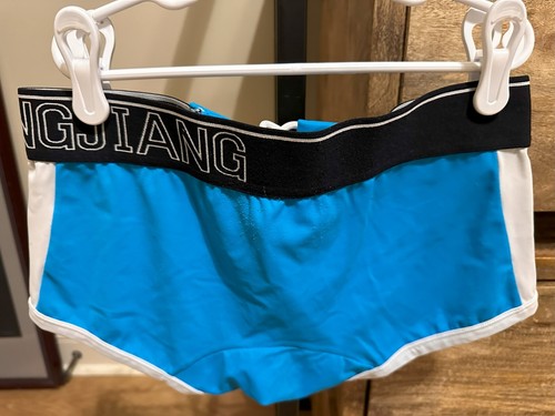 Mens Blue swimsuit, boxcut, white trim, M, WangJiang HipShort - Picture 4 of 5