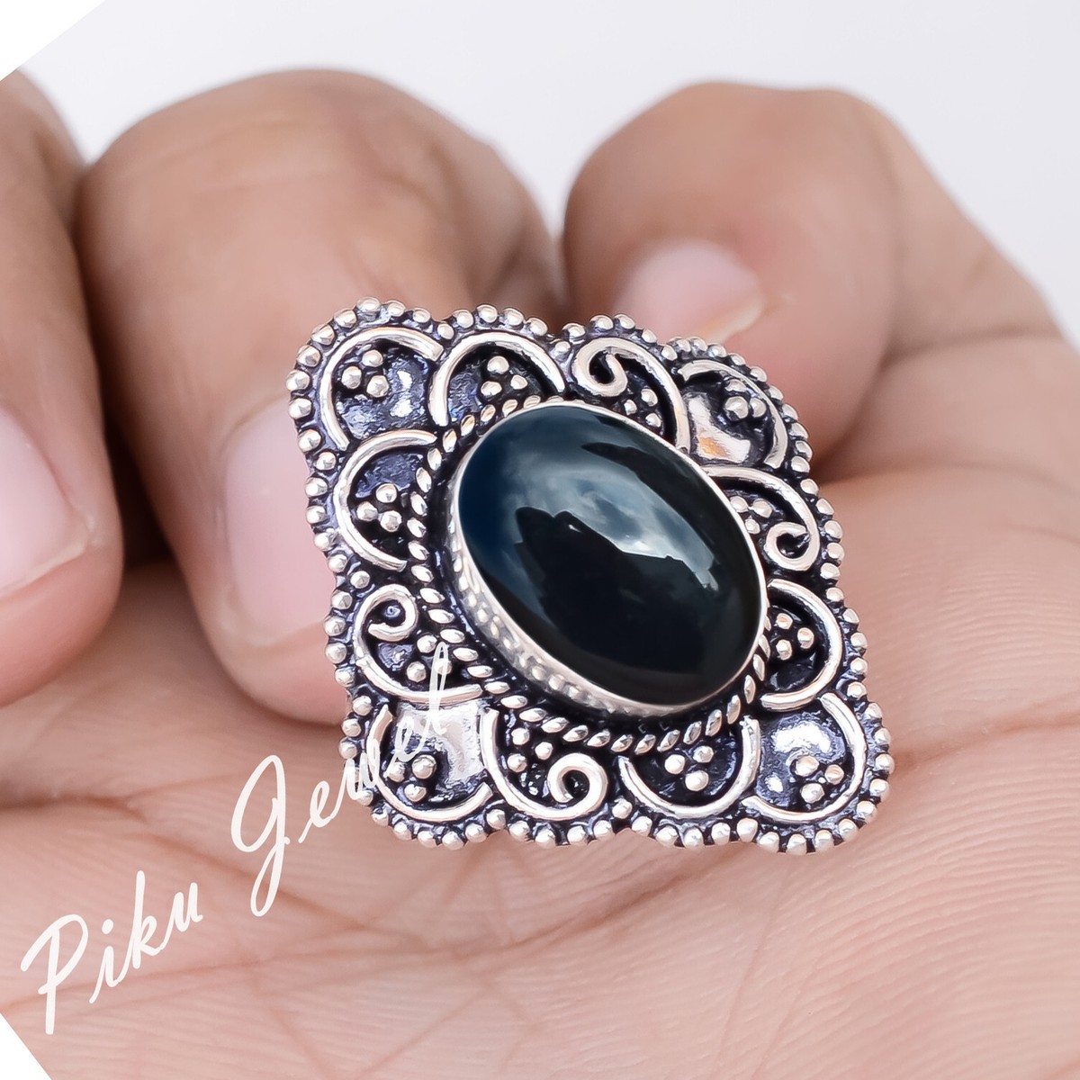 【19号】OX JEWELRY Silver Big Onyx Ring OX JEWELRY Silver Big Onyx Ring | MB -there is