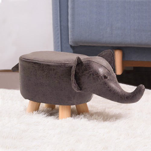 Elephant Footstools Animal Stool Ottoman Fabric PU Padded Seat Wood
