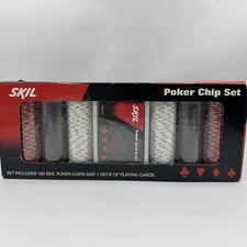 Skil Tools Poker Chip Set Incl 180 Chips and 1 Deck of Cards Black White Red NIB