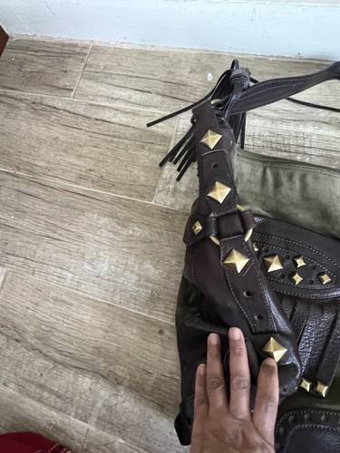 Vtg Michael Kors Made in Italy Fringe Suede/leather Soulder Bag OLIVE GREEN - Picture 9 of 16