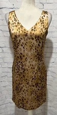 Blushe Impressions Cocktail Dress • Gold Brown Leopard Print 100% Silk • Size 6