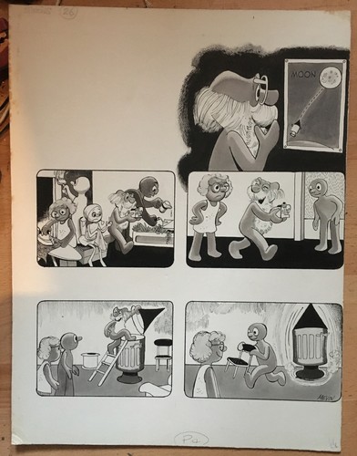 BILL MEVIN ORIGINAL BLACK & WHITE CARTOON STRIP STORYBOARD OF MORPH FOR COMIC