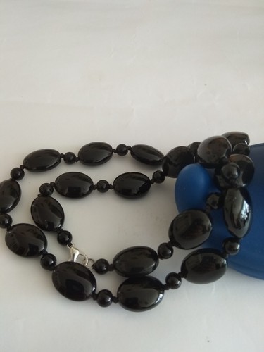 Beautiful 13x18mm & 6mm Black Onyx agate gemstone beads necklace 20.5"-UK seller - Picture 4 of 7