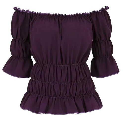 Cosplay Pirate Blouse Women Medieval Peasant Costume Off Shoulder Sleeves Shirt - Picture 29 of 33