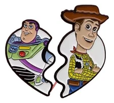 Woody & Buzz Lightyear – Set of 2 Split Heart 1.25” Tall Metal Enamel Pins