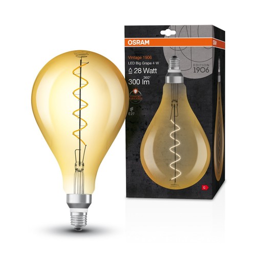 Filamento espiral LED Osram Vintage 1906 grande A160 4W = 28W E27 dorado extra cálido - Imagen 2 de 12