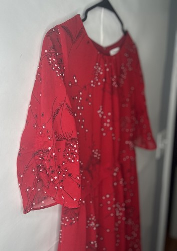 Madewell Windpoppy Rüschen Midikleid Windswept Floral Rot Größe 4 Neu ohne Etikett - Bild 2 von 8