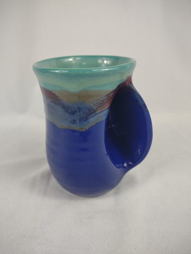 Neher Signed Art Pottery Mug Hand Warmer 2018 Blue Drip Glaze teal drip glaze - Picture 12 of 12