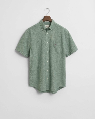 GANT Mens Regular Fit Cotton Linen Short Sleeve Shirt with Embroidered Shield - Picture 13 of 18