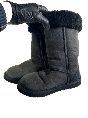 Vintage Black Fleece Lined Snow Boots Suede Style Ankle Women’s Warm Outdoor 10