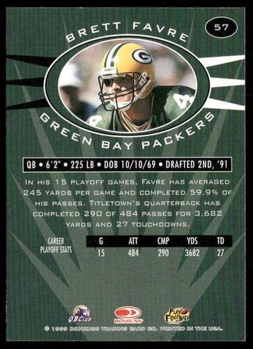 Brett Favre 1999 Donruss Preferred QBC #57 Green Bay Packers HOF - Foto 2 di 2