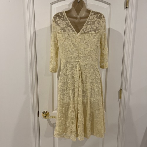 JASAMBAC Beige L Floral Lace Party Dress 3/4 Sleeve Waisted - Picture 8 of 15