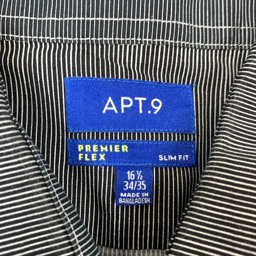 APT. 9 Premier Flex Slim Fit Dress Shirt Men's Size 16.5 Black Gray Striped - Picture 3 of 8