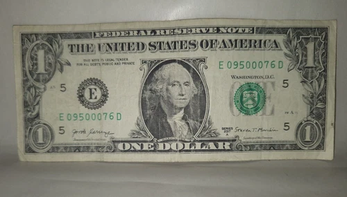 Four Of A Kind 0s Fancy Serial Number E09500076D One Dollar Bill 2017 A