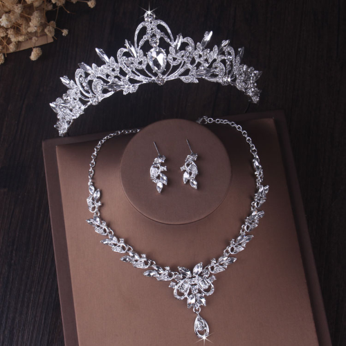 Luxus Silber Kristall Brautschmuck Sets Diadem Krone Halskette Schmuckset - Bild 36 von 37