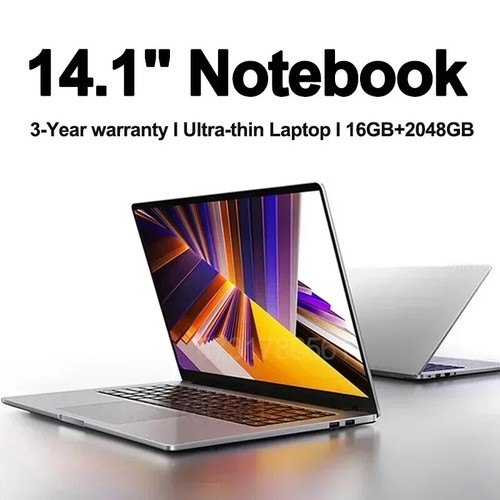 Ultra Slim 14.1" Laptop 16GB RAM 2TB SSD Intel Notebook Gamer Windows 11 1920*10