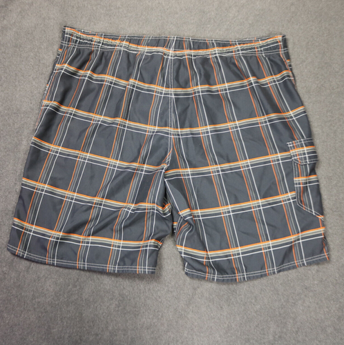 OP Board Short Mesh Lined Elastic Waist Ties Pocket Logo Gray Plaid 2XL (48") - Picture 5 of 12