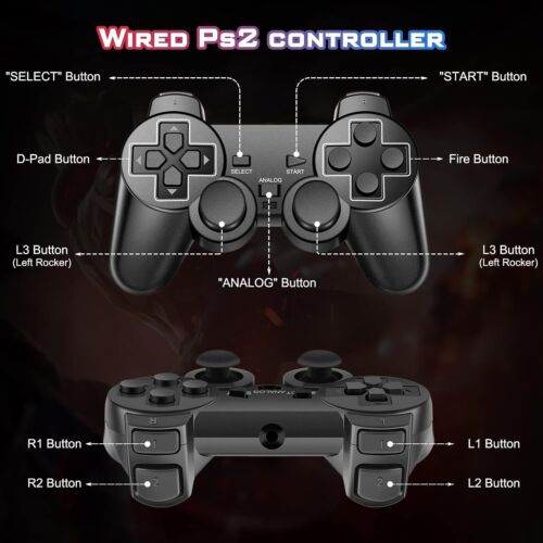 1x Black Wired Game Controller Dual Vibration Gamepad For PlayStation2 PS2 - Picture 8 of 15