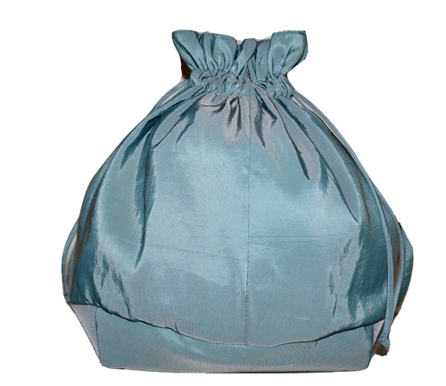 ARTISAN CUSTOM CRAFTED Light Sea Blue Taffeta Textile Drawstring Shoulder Bag - Foto 8 di 8
