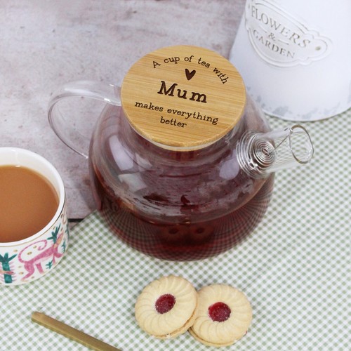 Taza de té personalizada de vidrio de borosilicato con tapa de madera regalo para mamá gran - Imagen 7 de 13