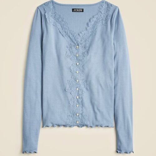 J. Crew Size Large Lace Trimmed Refined rib cardigan Feminine Lightweight Spring