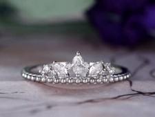 2ct Simulated Diamond Engagement Ring Unique Crown Design White Gold Plated