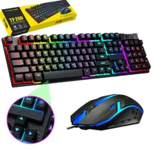 Computer Gaming Keyboard And Mouse RGB LED Backlight Mechanical Feel Desktop PC