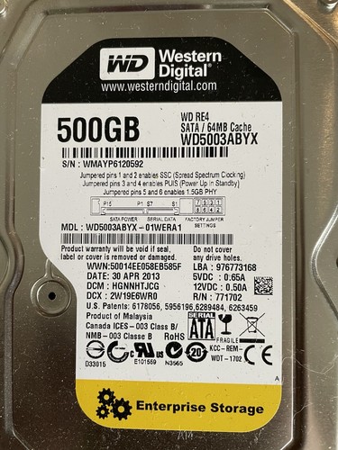 HDD HARD DISK 500GB SATA 3,5" WD WESTERN DIGITAL WD5003ABYX Enterprise Storage - Imagen 2 de 5
