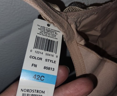 NWT Wacoal Nordstrom 42C Beige Bra Women 3 Pearl Accent 85813 - Picture 3 of 5