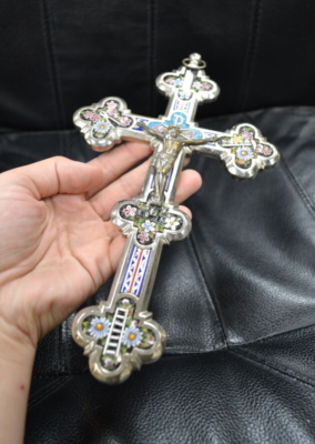 Beautiful Antique Micro Mosaic Wall Cross, Crucifix (CU52
