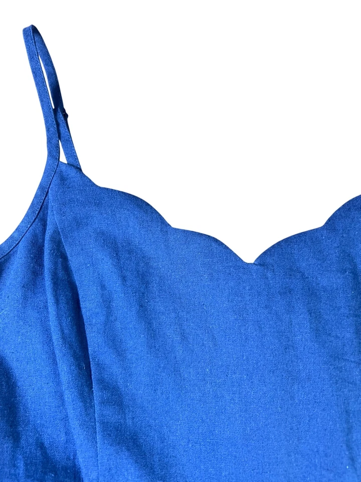 Vestido Pixley Azul Marino Festoneado Mezcla de Lino Corte Talla Grande  Foto 2 de 4