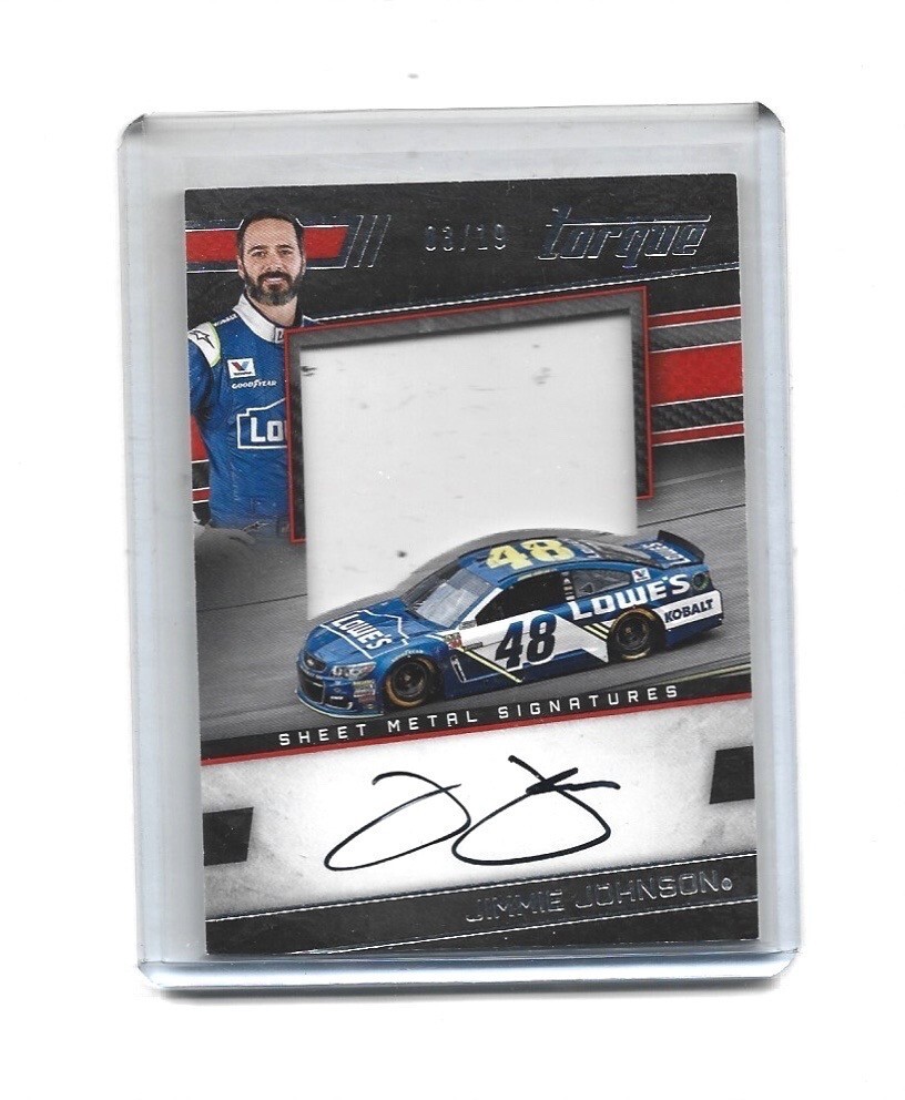 JIMMIE JOHNSON 2017 TORQUE RACING RACE USED JUMBO METAL ON CARD AUTO # 3/19 ! SP
