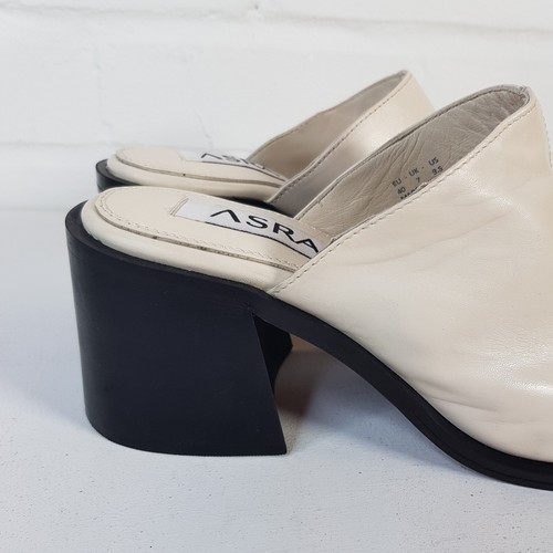 ASRA Jamie Mules Sandalias Zapatos Reino Unido 7 UE 40 Blanco Tacón Cuero Urbano Outfitters - Imagen 4 de 13