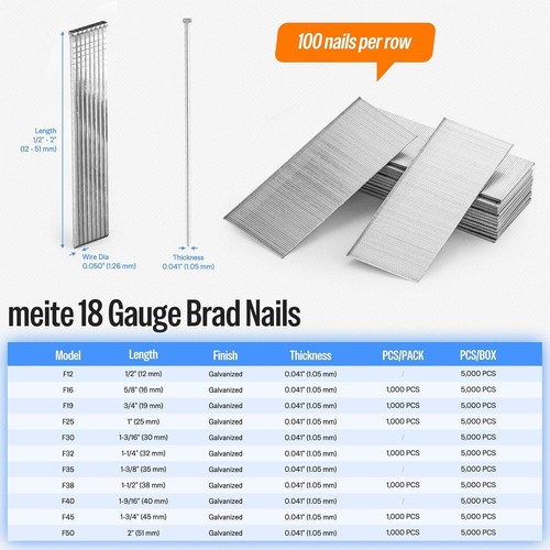 1,000-100,000PCS meite 18 Gauge Brad Finish Nails 1-3/8"to 2"Galvanized F Series - Picture 45 of 50