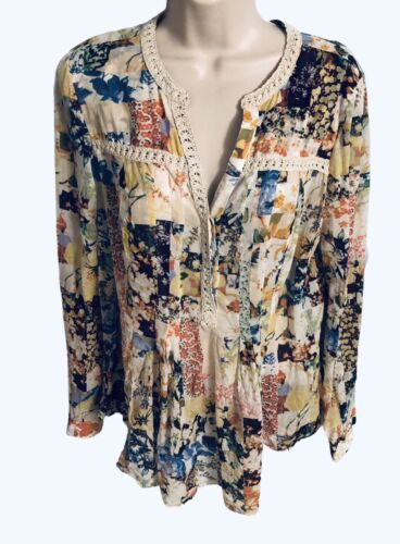 Anthropologie Maeve Abella Floral Pintuck Blouse Top Roll Tab Sleeve Size 10 - Picture 3 of 9