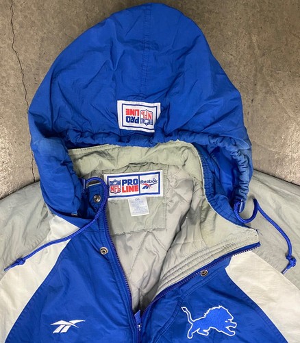 Vintage Detroit Lions Reebok NFL Pro Line Puffer Jacket Size XXL w/ Hood Used - Picture 2 of 11