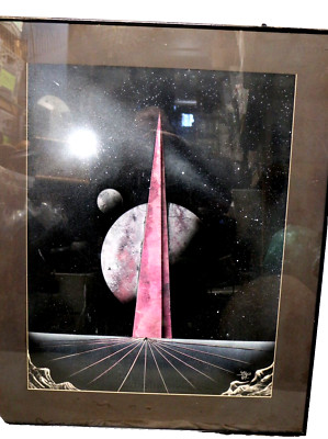 Beautiful Spray-paint Art Space Planet Obelisk Painting unframed 24 x 30