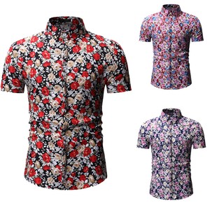 Fashion-Men-039-s-Linen-Short-Sleeve-Floral-T-Shirt-Summer-Casual-V-Neck-Shirts-Tops